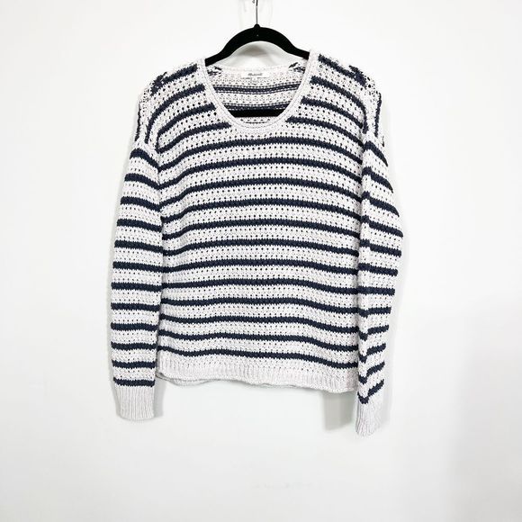 Madewell Sweater Striped Open Stitch Austen Pullover Womens Size Small - Picture 1 of 8